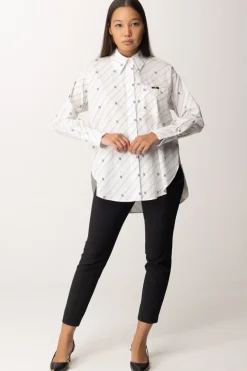 Elisabetta Franchi Camicia con Stampa Righe e LogoBIANCO/NERO