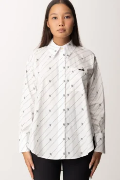 Elisabetta Franchi Camicia con Stampa Righe e LogoBIANCO/NERO