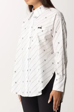 Elisabetta Franchi Camicia con Stampa Righe e LogoBIANCO/NERO