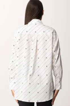 Elisabetta Franchi Camicia con Stampa Righe e LogoBIANCO/NERO