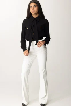 Elisabetta Franchi Camicia Crop Georgette con FoulardNERO