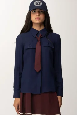 Elisabetta Franchi Camicia In Georgette con Tasche RicamateNAVY