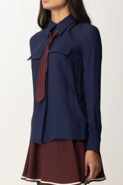 Elisabetta Franchi Camicia In Georgette con Tasche RicamateNAVY