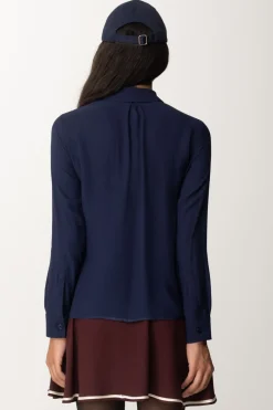 Elisabetta Franchi Camicia In Georgette con Tasche RicamateNAVY