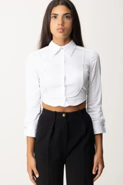 Elisabetta Franchi Camicia Crop con Plastron Ed ElasticoBIANCO
