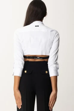 Elisabetta Franchi Camicia Crop con Plastron Ed ElasticoBIANCO