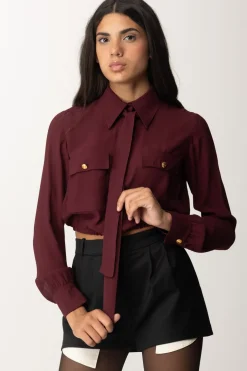 Elisabetta Franchi Camicia Crop Georgette con FoulardROUGE NOIR
