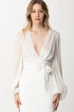 Elisabetta Franchi Camicia In Voile Di Seta con Maniche ArricciateAVORIO