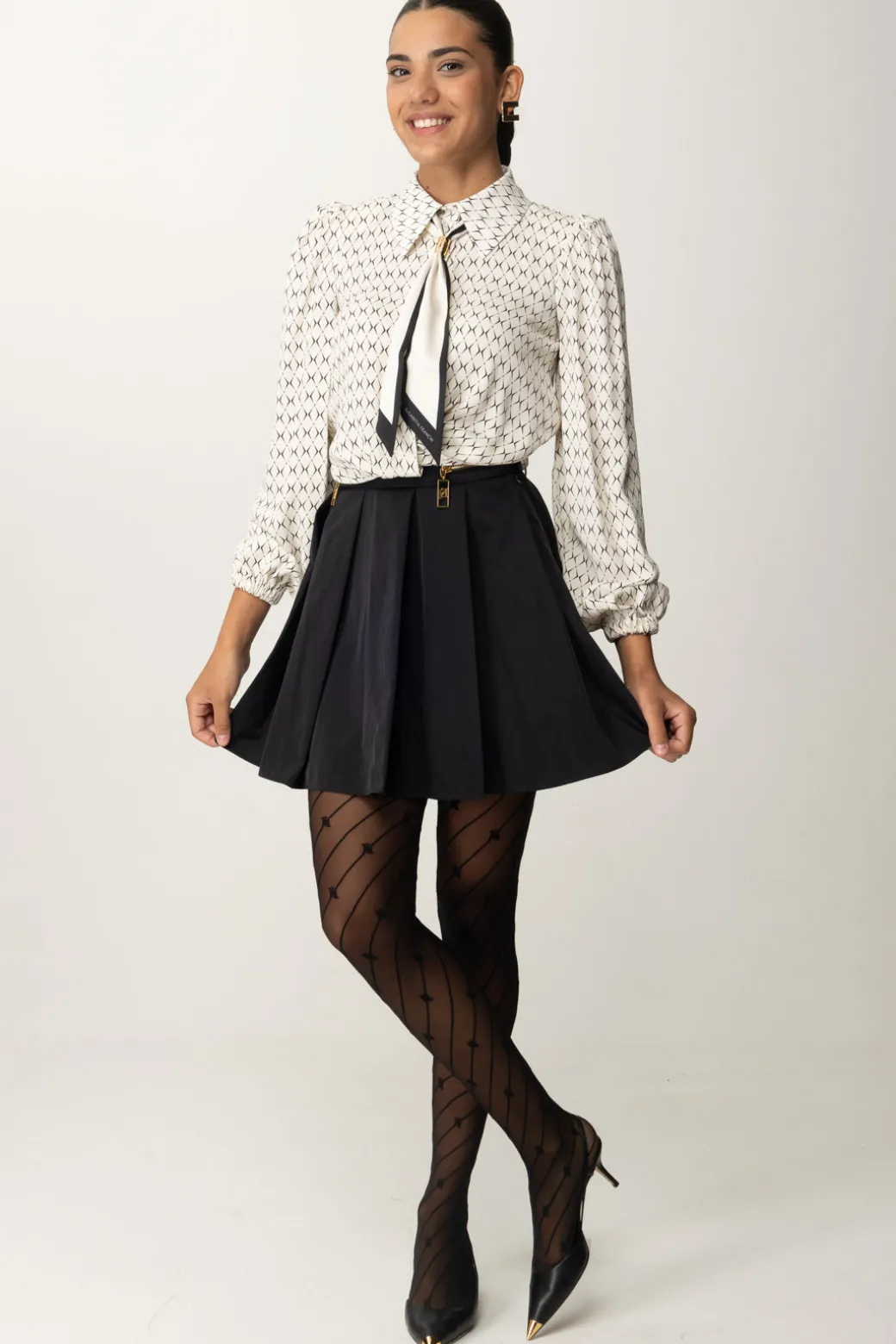 Elisabetta Franchi Camicia Corta In Georgette con FoulardBURRO/NERO