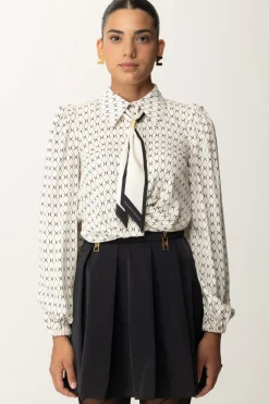 Elisabetta Franchi Camicia Corta In Georgette con FoulardBURRO/NERO