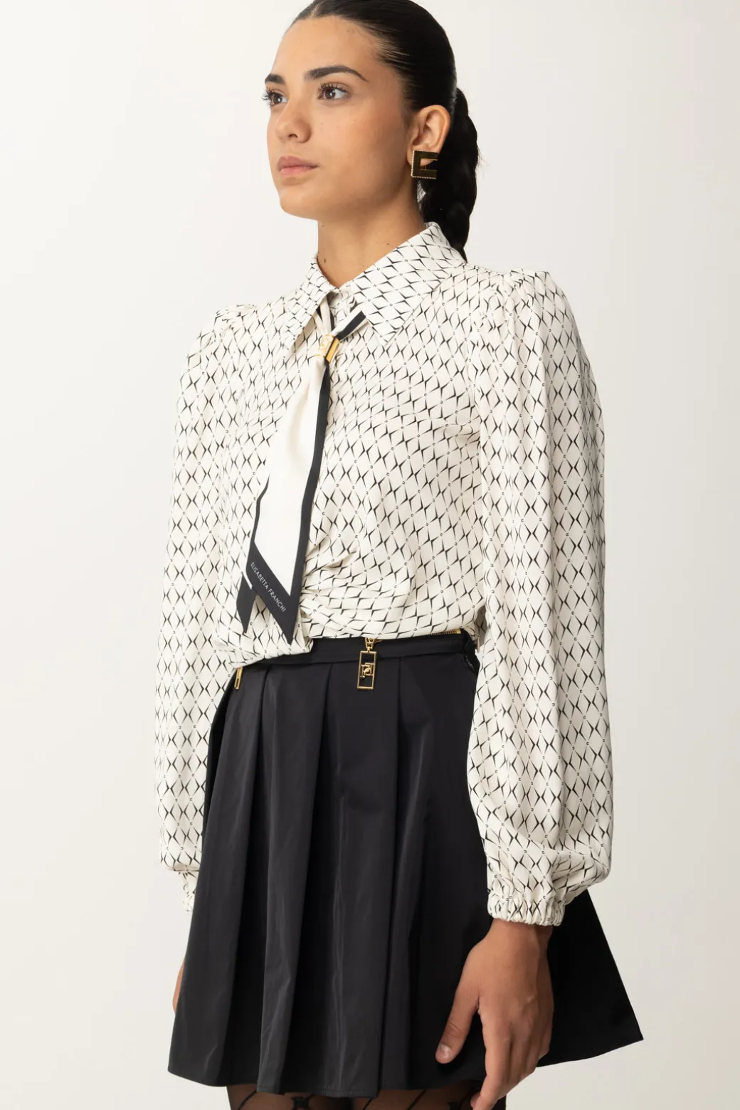 Elisabetta Franchi Camicia Corta In Georgette con FoulardBURRO/NERO