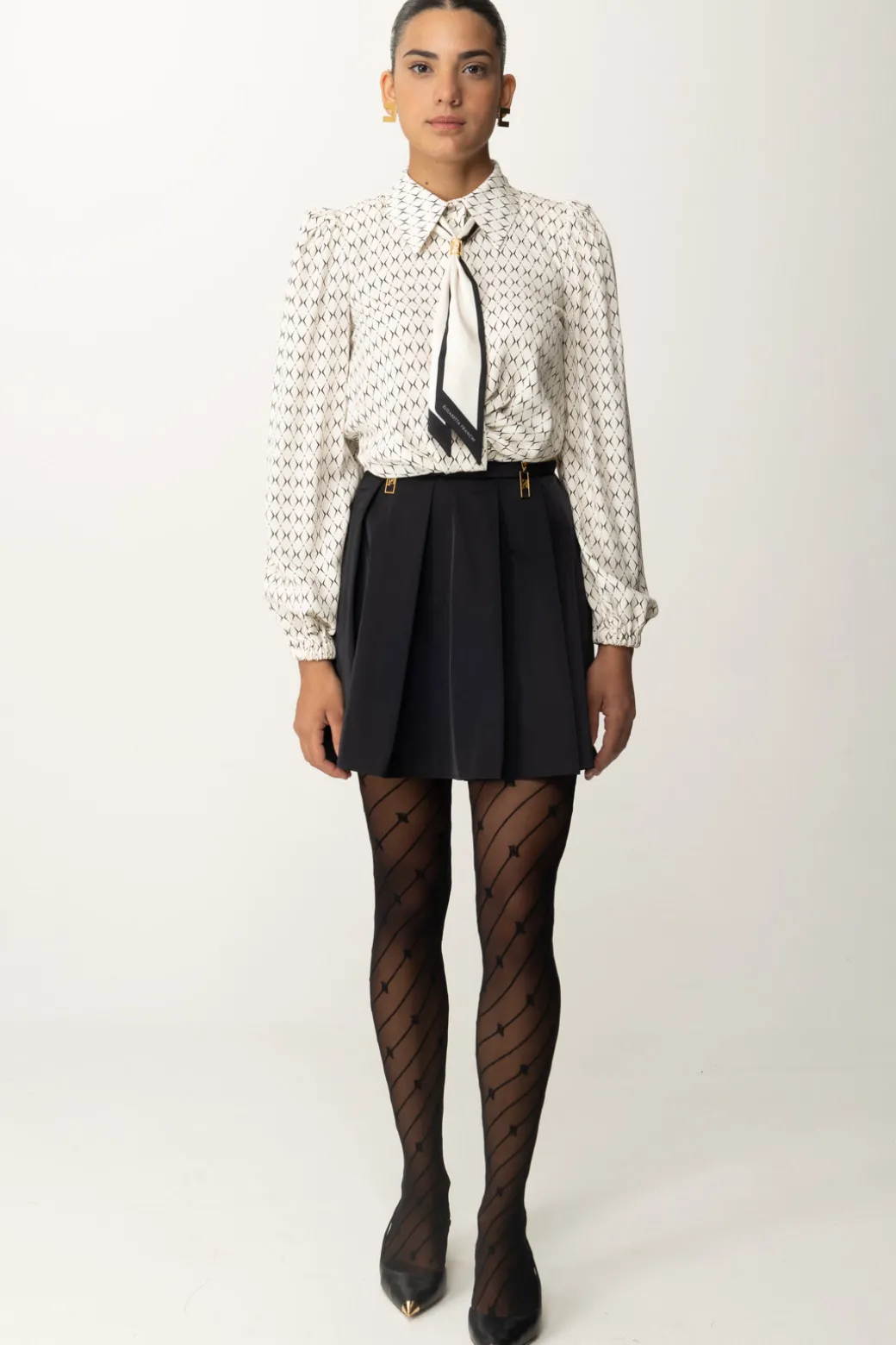 Elisabetta Franchi Camicia Corta In Georgette con FoulardBURRO/NERO