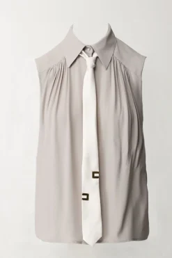 Elisabetta Franchi Camicia Smanicata con CravattaPERLA