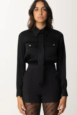 Elisabetta Franchi Camicia Crop In Raso JacquardNERO