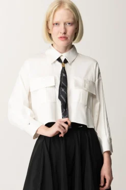 Elisabetta Franchi Camicia Crop In Raso con FoulardBIANCO