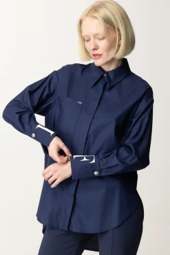 Elisabetta Franchi Camicia In Popeline con Polsini LogatiNAVY
