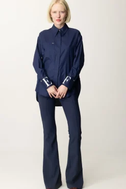 Elisabetta Franchi Camicia In Popeline con Polsini LogatiNAVY