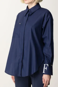 Elisabetta Franchi Camicia In Popeline con Polsini LogatiNAVY