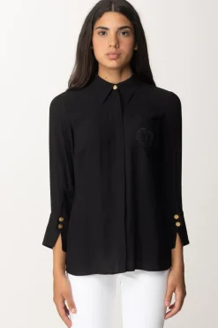 Elisabetta Franchi Camicia In Georgette con Ricamo LogoNERO