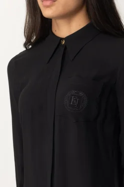 Elisabetta Franchi Camicia In Georgette con Ricamo LogoNERO