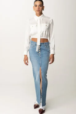 Elisabetta Franchi Camicia Crop In Raso JacquardAVORIO