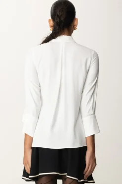 Elisabetta Franchi Camicia In Georgette con Ricamo LogoAVORIO