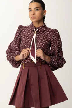 Elisabetta Franchi Camicia Corta In Georgette con FoulardROUGE NOIR/BURRO