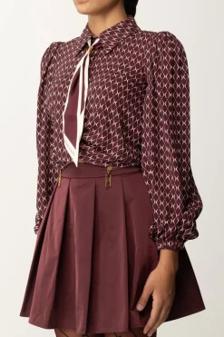 Elisabetta Franchi Camicia Corta In Georgette con FoulardROUGE NOIR/BURRO