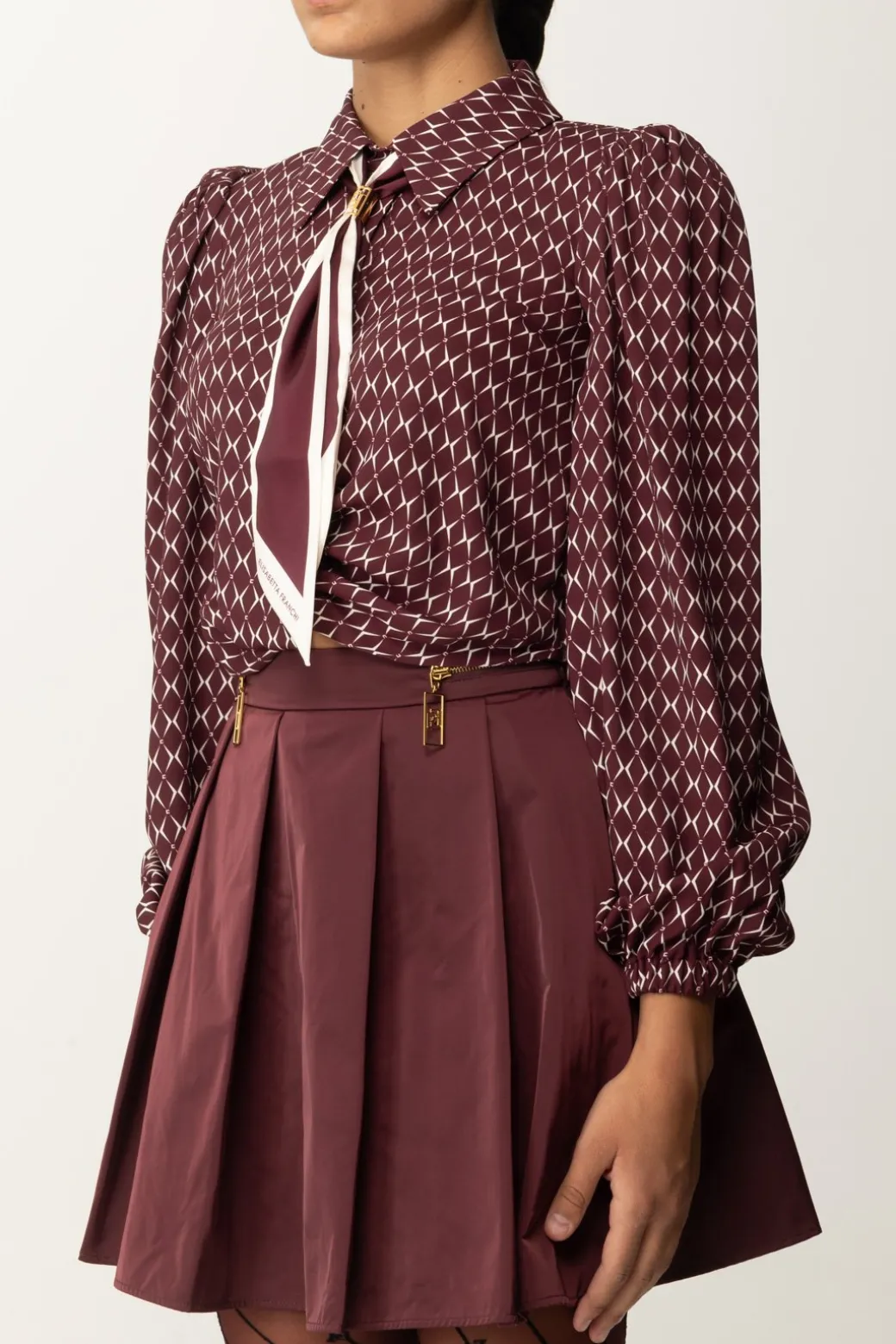 Elisabetta Franchi Camicia Corta In Georgette con FoulardROUGE NOIR/BURRO