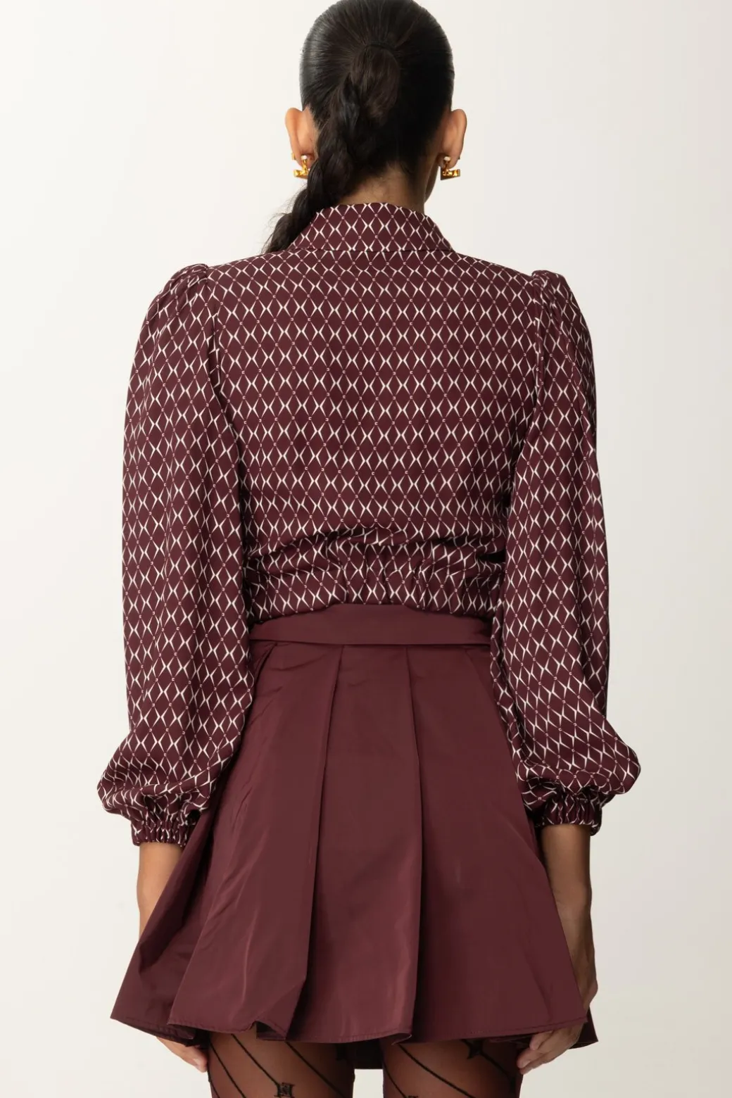 Elisabetta Franchi Camicia Corta In Georgette con FoulardROUGE NOIR/BURRO