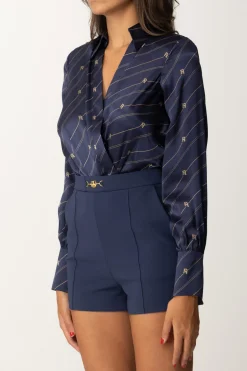 Elisabetta Franchi Camicia Body StampataNAVY/CREMA