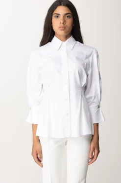 Elisabetta Franchi Camicia Sfiancata In Popeline con PincesBIANCO