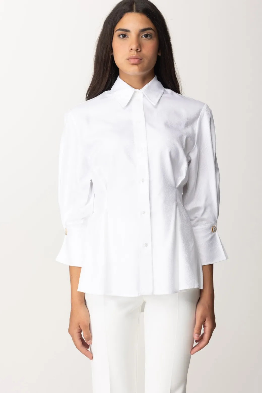 Elisabetta Franchi Camicia Sfiancata In Popeline con PincesBIANCO
