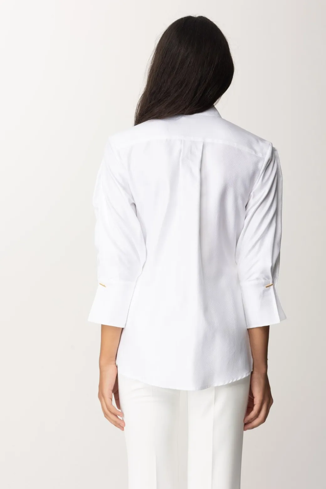 Elisabetta Franchi Camicia Sfiancata In Popeline con PincesBIANCO