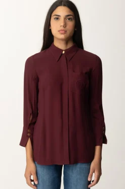 Elisabetta Franchi Camicia In Georgette con Ricamo LogoROUGE NOIR