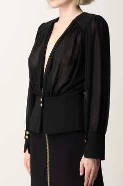 Elisabetta Franchi Camicia Morbida In Georgette con BaschinaNERO