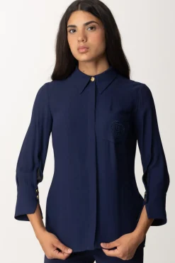 Elisabetta Franchi Camicia In Georgette con Ricamo LogoNAVY