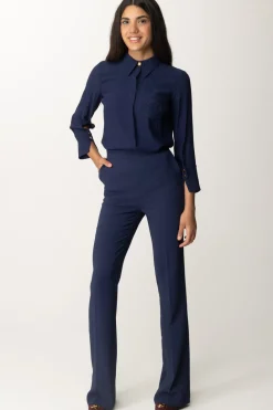 Elisabetta Franchi Camicia In Georgette con Ricamo LogoNAVY