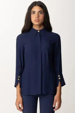 Elisabetta Franchi Camicia In Georgette con Ricamo LogoNAVY