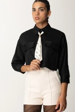 Elisabetta Franchi Camicia Crop In Raso con FoulardNERO
