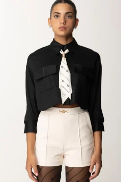 Elisabetta Franchi Camicia Crop In Raso con FoulardNERO