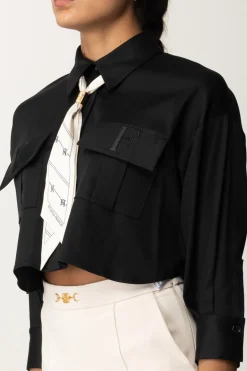 Elisabetta Franchi Camicia Crop In Raso con FoulardNERO