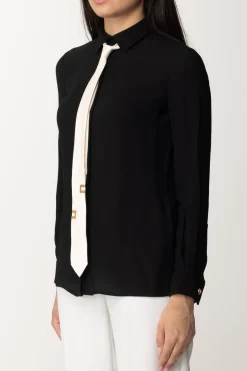 Elisabetta Franchi Camicia In Georgette con CravattaNERO/BURRO