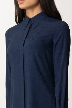 Elisabetta Franchi Camicia In Georgette con Stampa LetteringNAVY