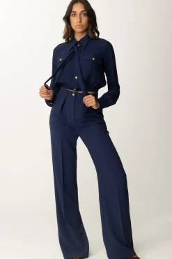 Elisabetta Franchi Camicia Crop Georgette con FoulardNAVY