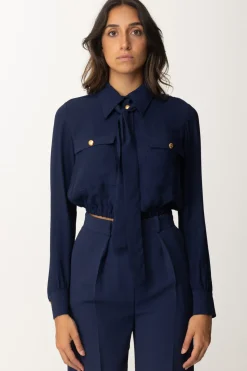 Elisabetta Franchi Camicia Crop Georgette con FoulardNAVY