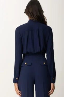 Elisabetta Franchi Camicia Crop Georgette con FoulardNAVY