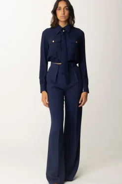 Elisabetta Franchi Camicia Crop Georgette con FoulardNAVY