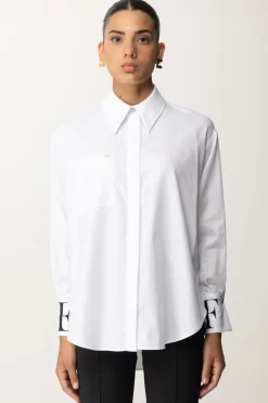 Elisabetta Franchi Camicia In Popeline con Polsini LogatiBIANCO