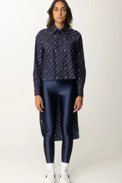 Elisabetta Franchi Camicia Asimmetrica con Stampa Righe e LogoNAVY/CREMA